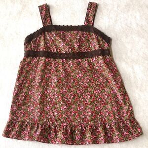 Cherokee Girl's 100% Cotton Brown Floral Sleeveless Shirt Ruffled Trim Size 7/8
